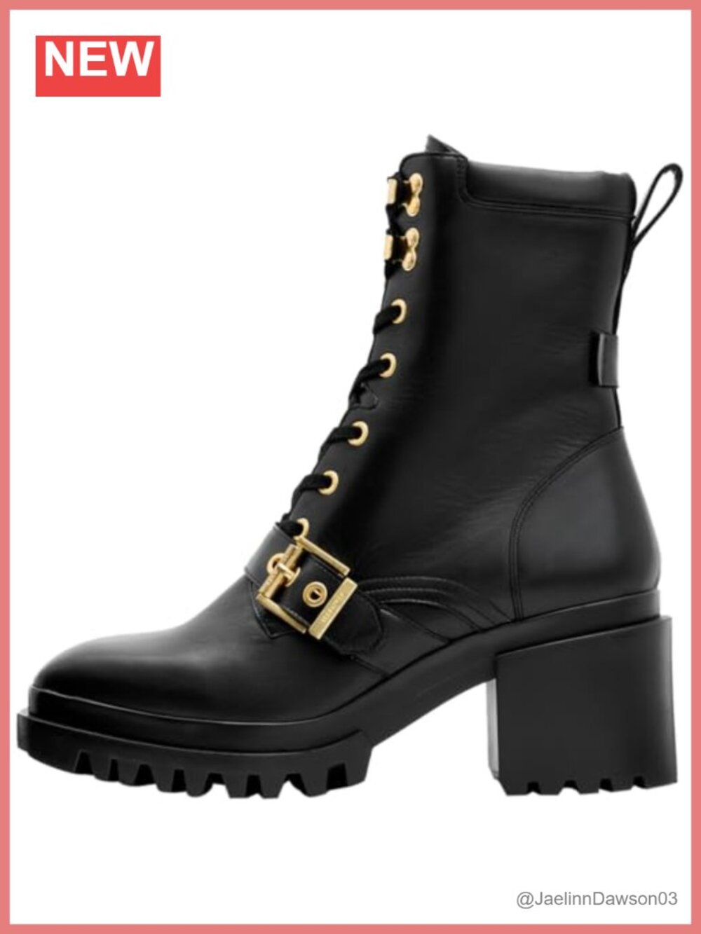 Womens Leather Mid-Calf Lace Up Boots with Buckle & Ski Hooks